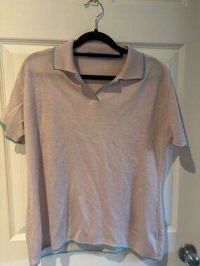 Annabelle Light Pink Polo with Teal Trim